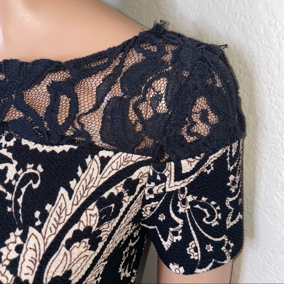 Stoosh dress black and white paisley print Lace trimmed square dress SZ Sm - Picture 8 of 8